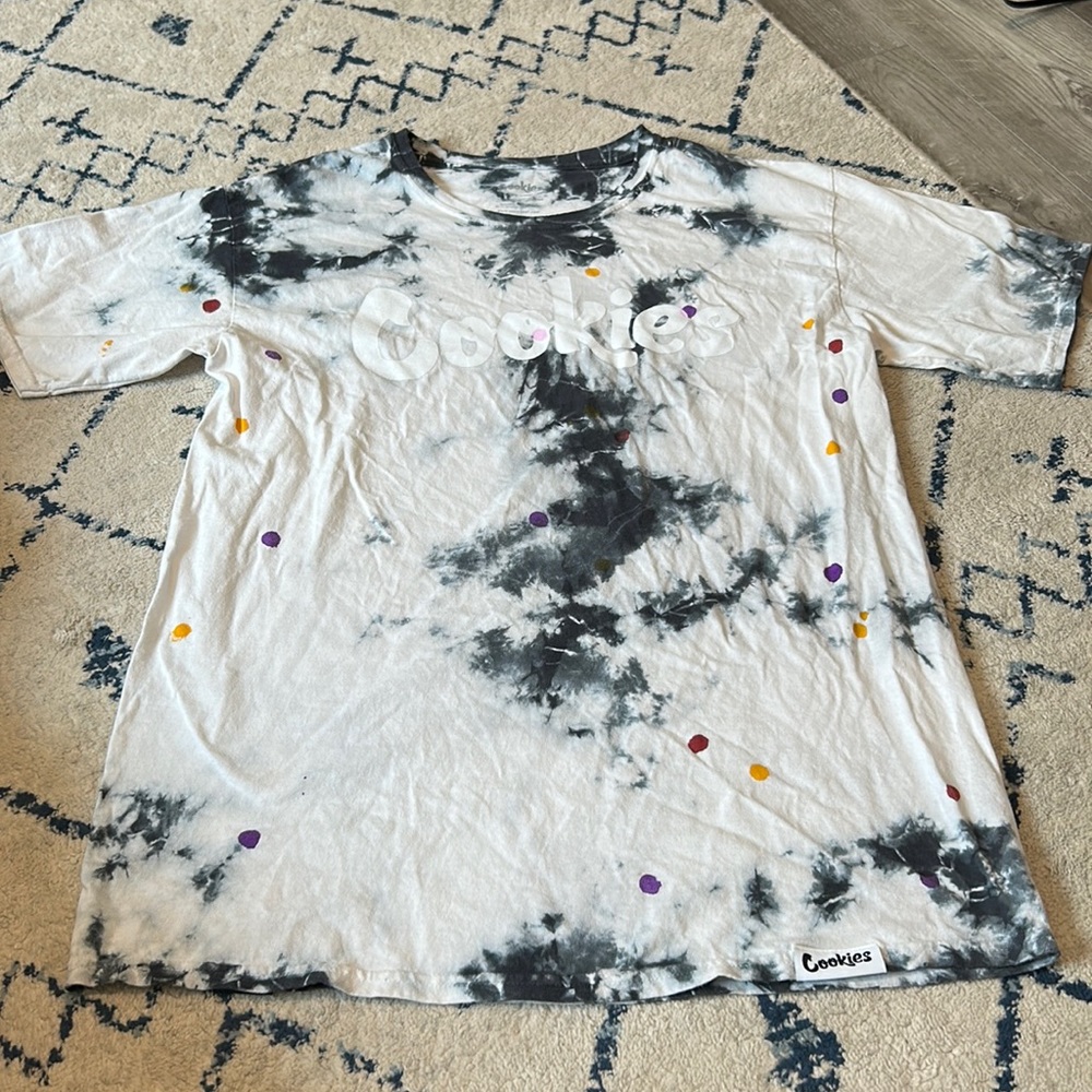 Mens Cookies shirt size large black and white tye dye